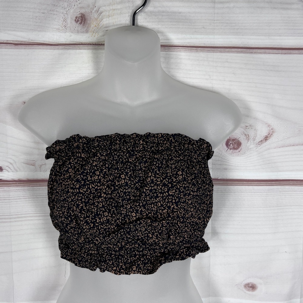 American Eagle Tube Top Women Small Black Floral Smocked Strapless Crop Boho